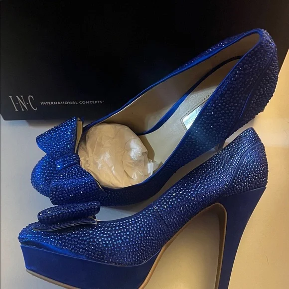 Sz9 INC International Concepts Royal Blue Embellished Platform Stilleto heels - Picture 6 of 8